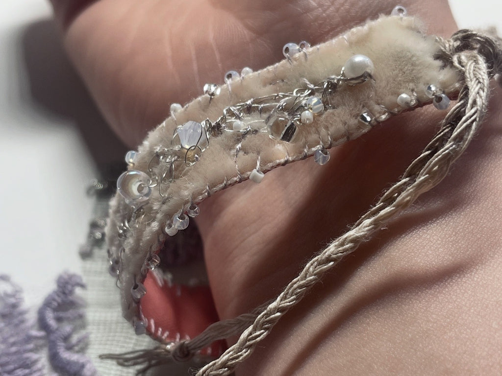 'Snowdrop' Stitched Jewel Cuff Bracelet