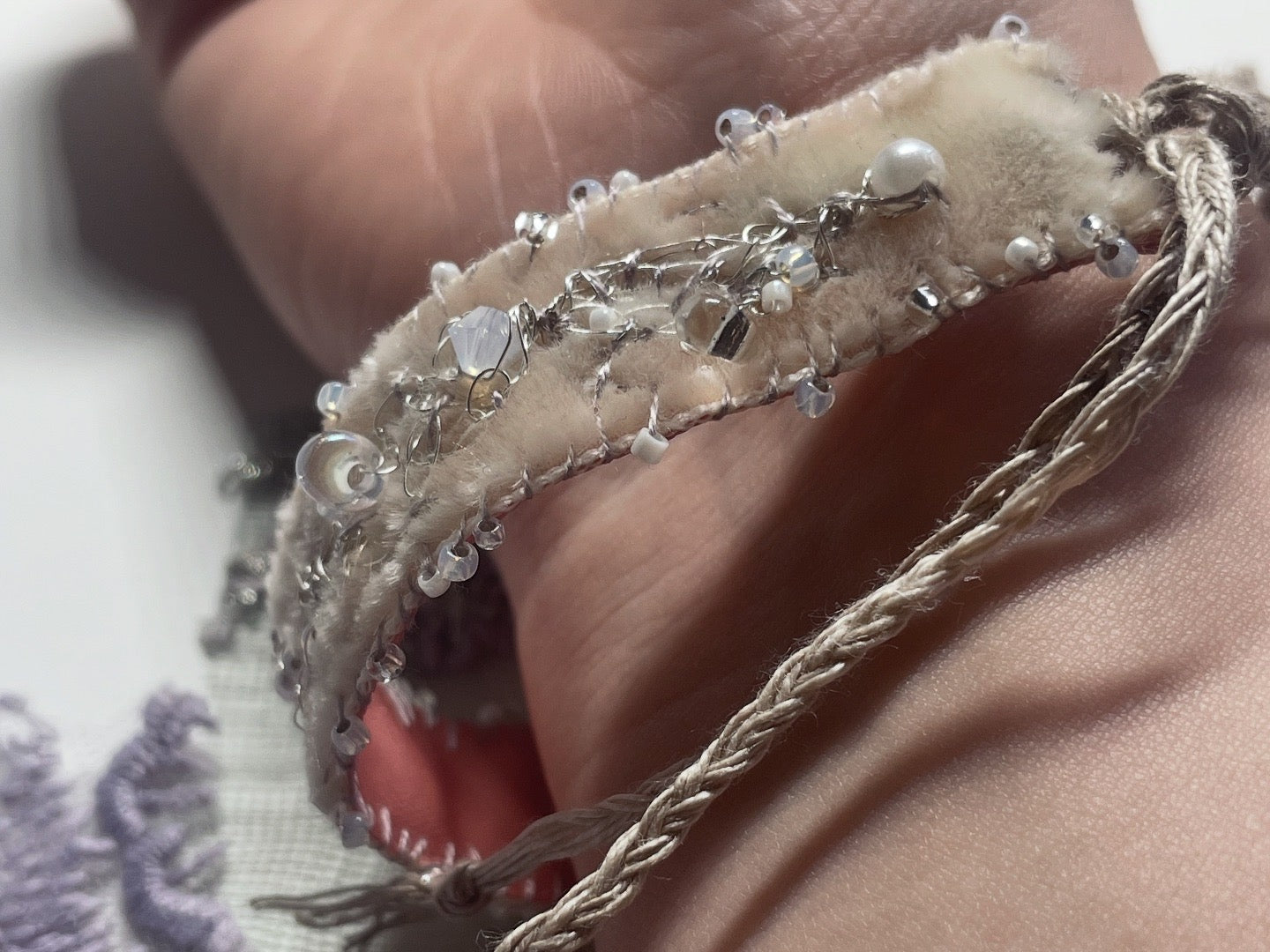 'Snowdrop' Stitched Jewel Cuff Bracelet
