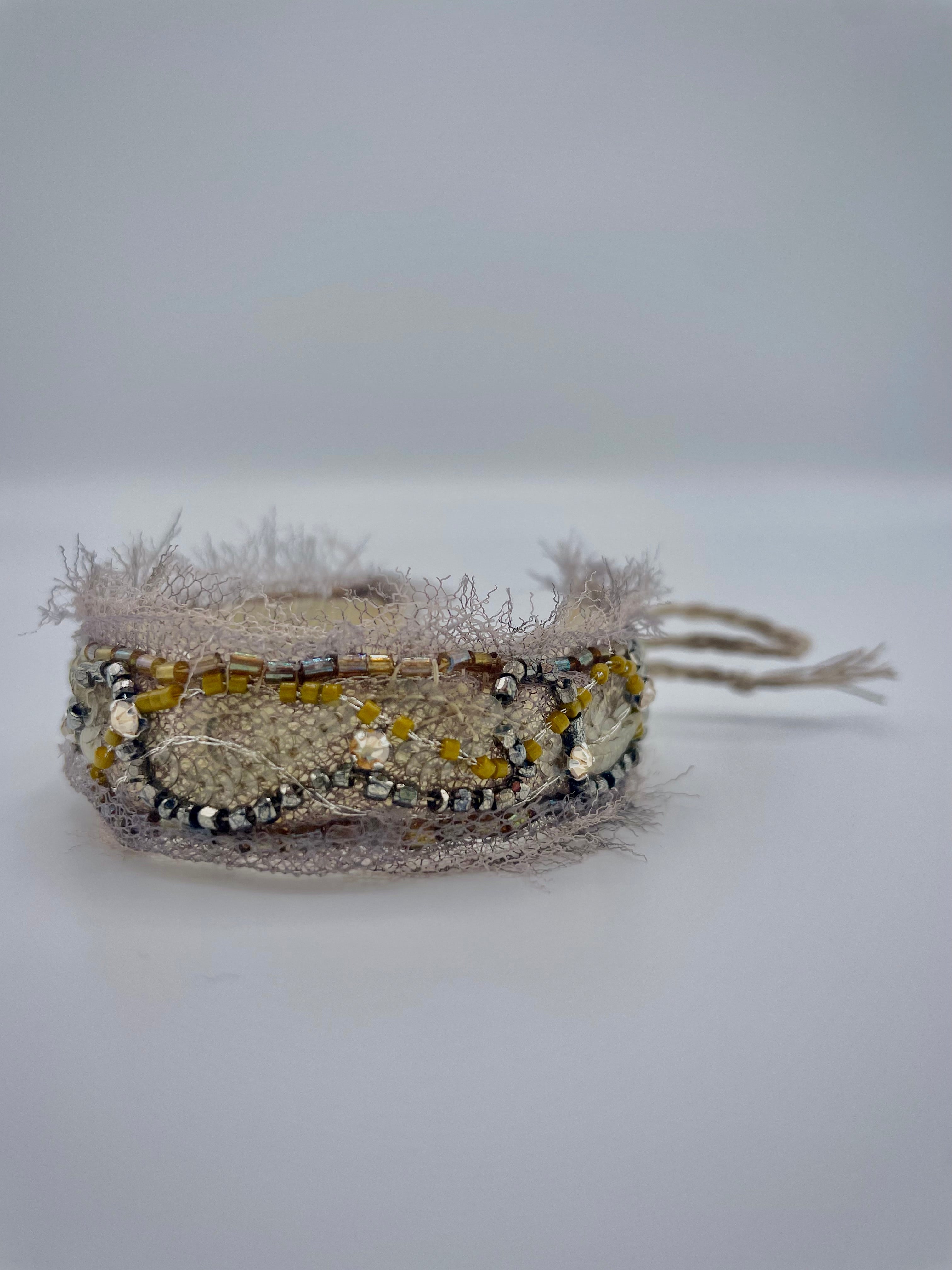 'Moss' Stitched Jewel Cuff Bracelet