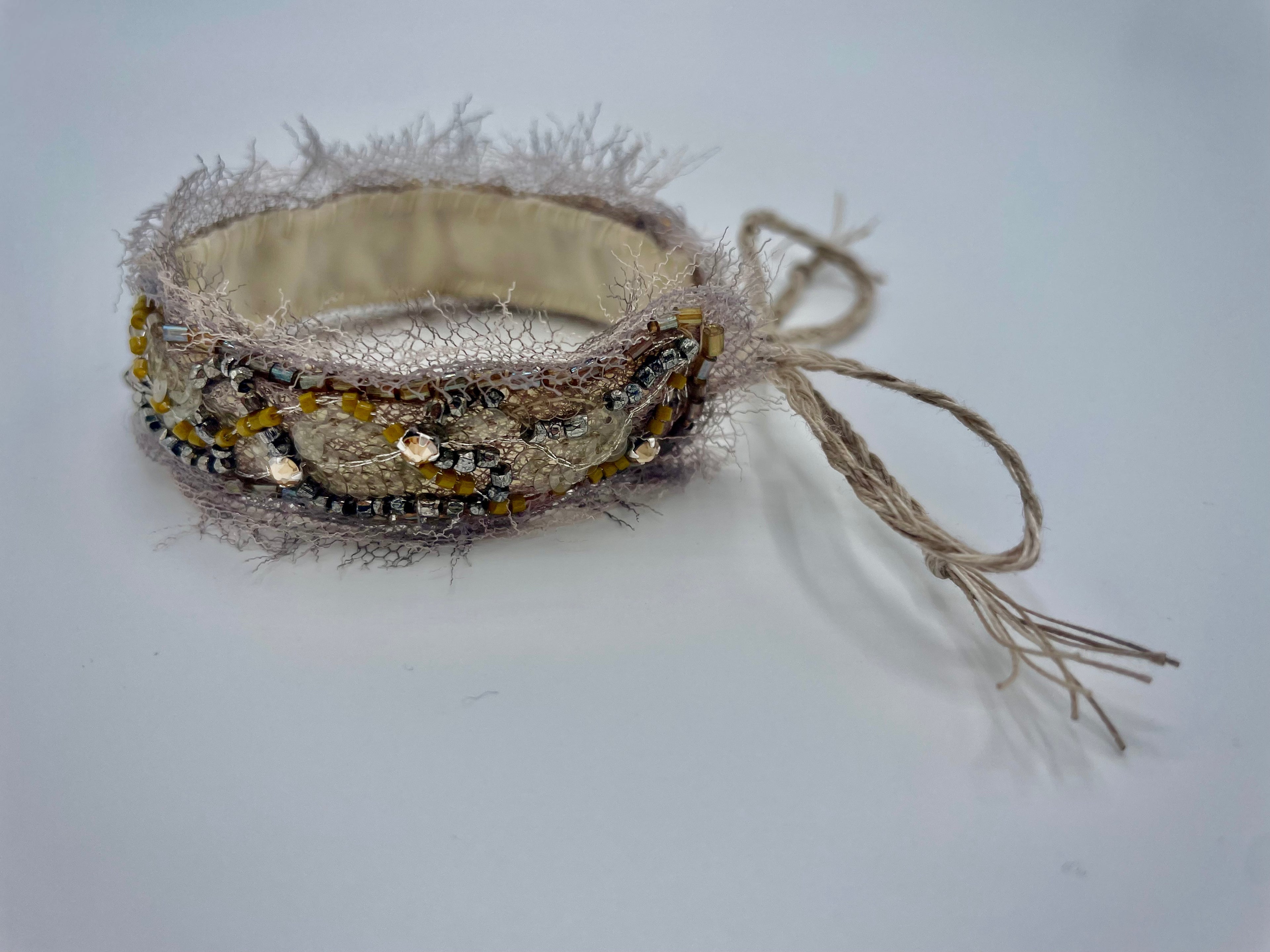 'Moss' Stitched Jewel Cuff Bracelet