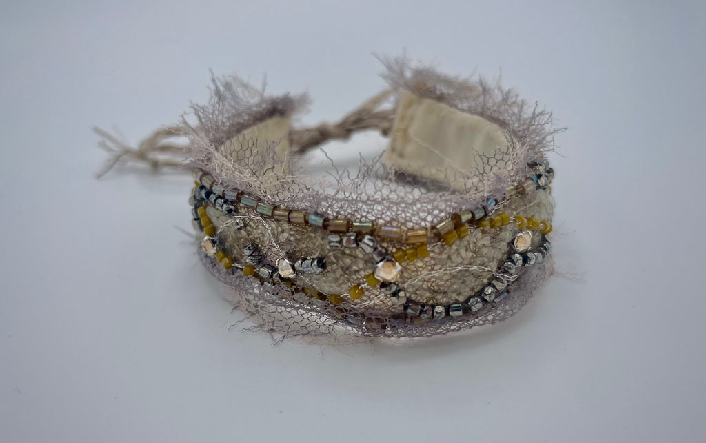 'Moss' Stitched Jewel Cuff Bracelet