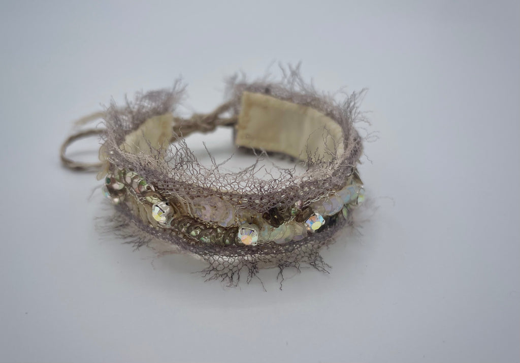 'Dewdrops' Stitched Jewel Cuff Bracelet