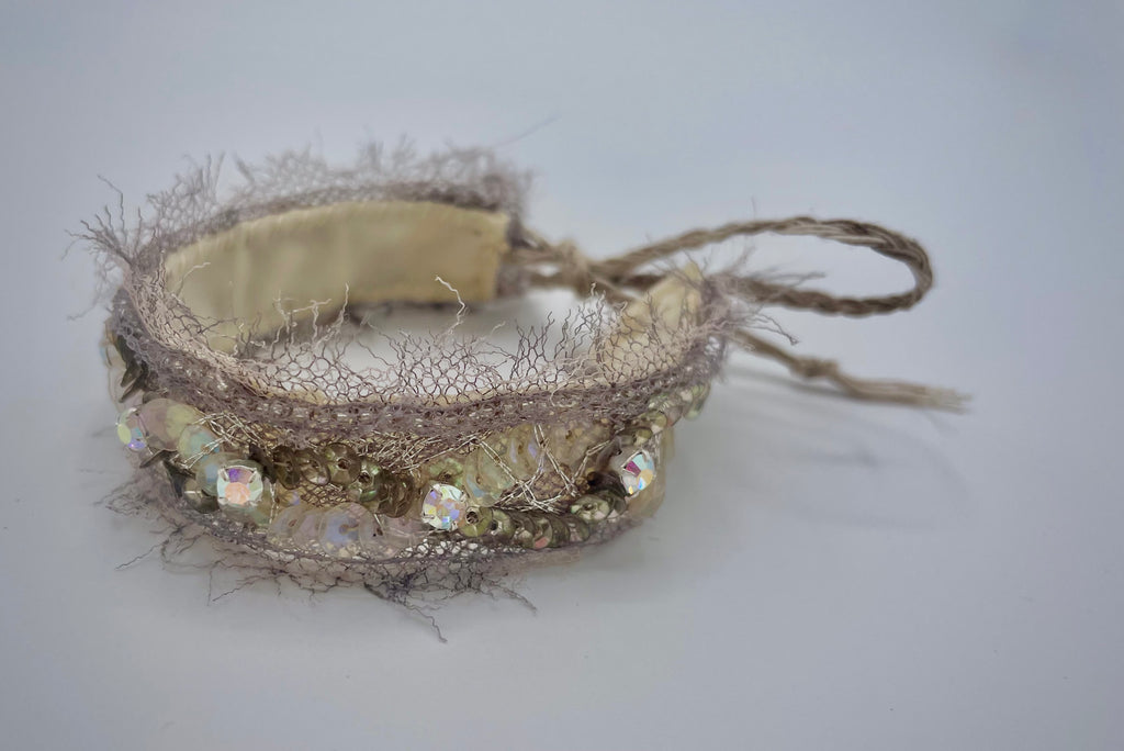 'Dewdrops' Stitched Jewel Cuff Bracelet