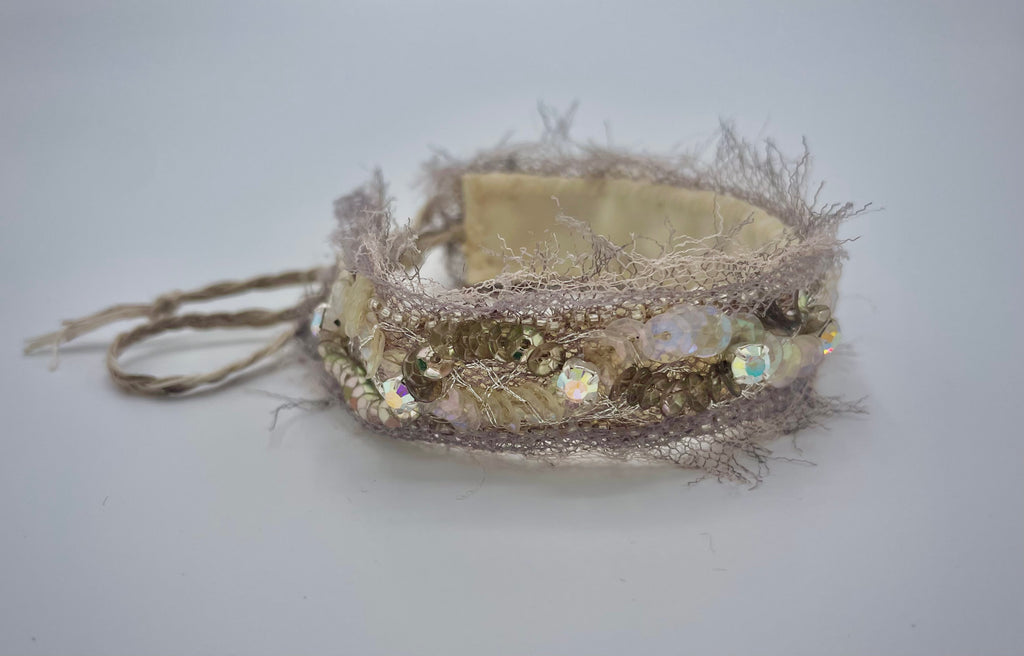 'Dewdrops' Stitched Jewel Cuff Bracelet