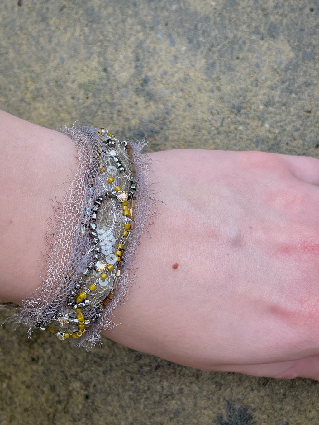 'Moss' Stitched Jewel Cuff Bracelet