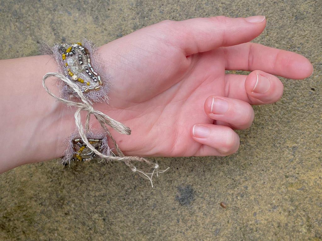 'Moss' Stitched Jewel Cuff Bracelet