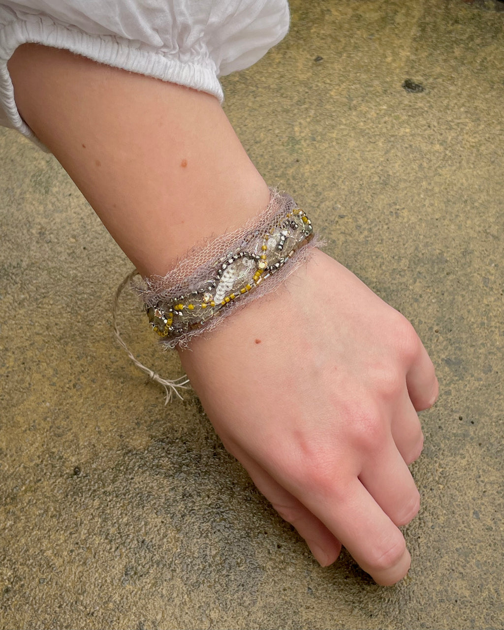 'Moss' Stitched Jewel Cuff Bracelet