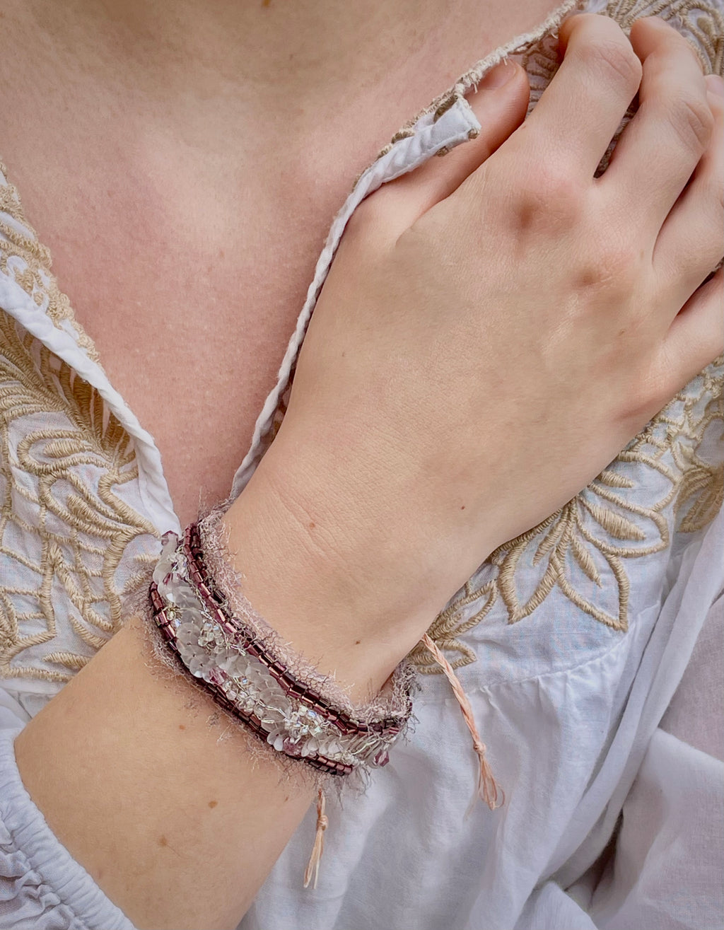 'Rosebud' Stitched Jewel Cuff Bracelet