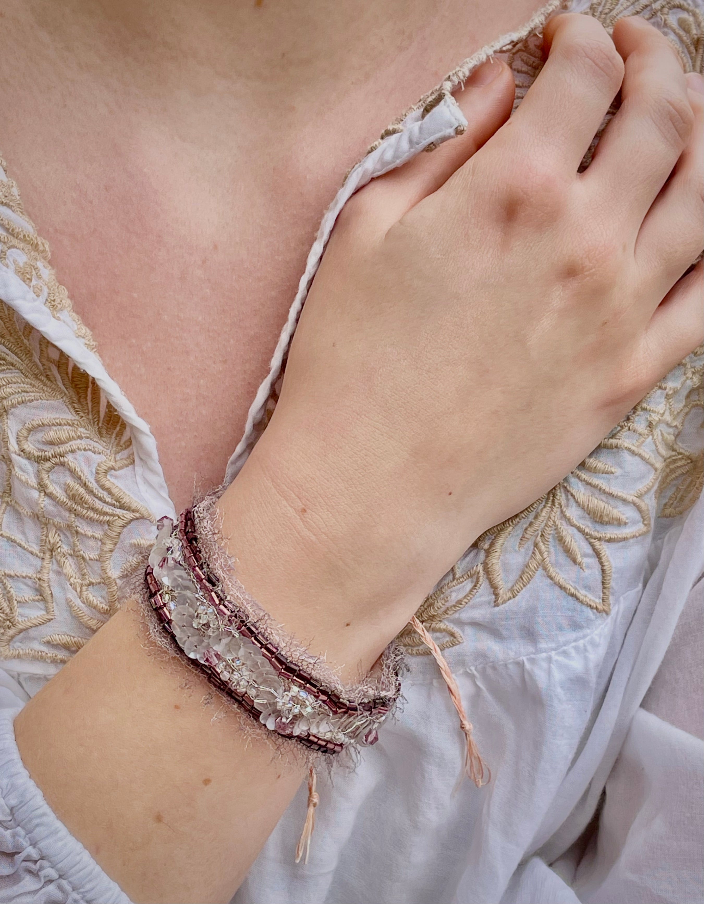 'Rosebud' Stitched Jewel Cuff Bracelet