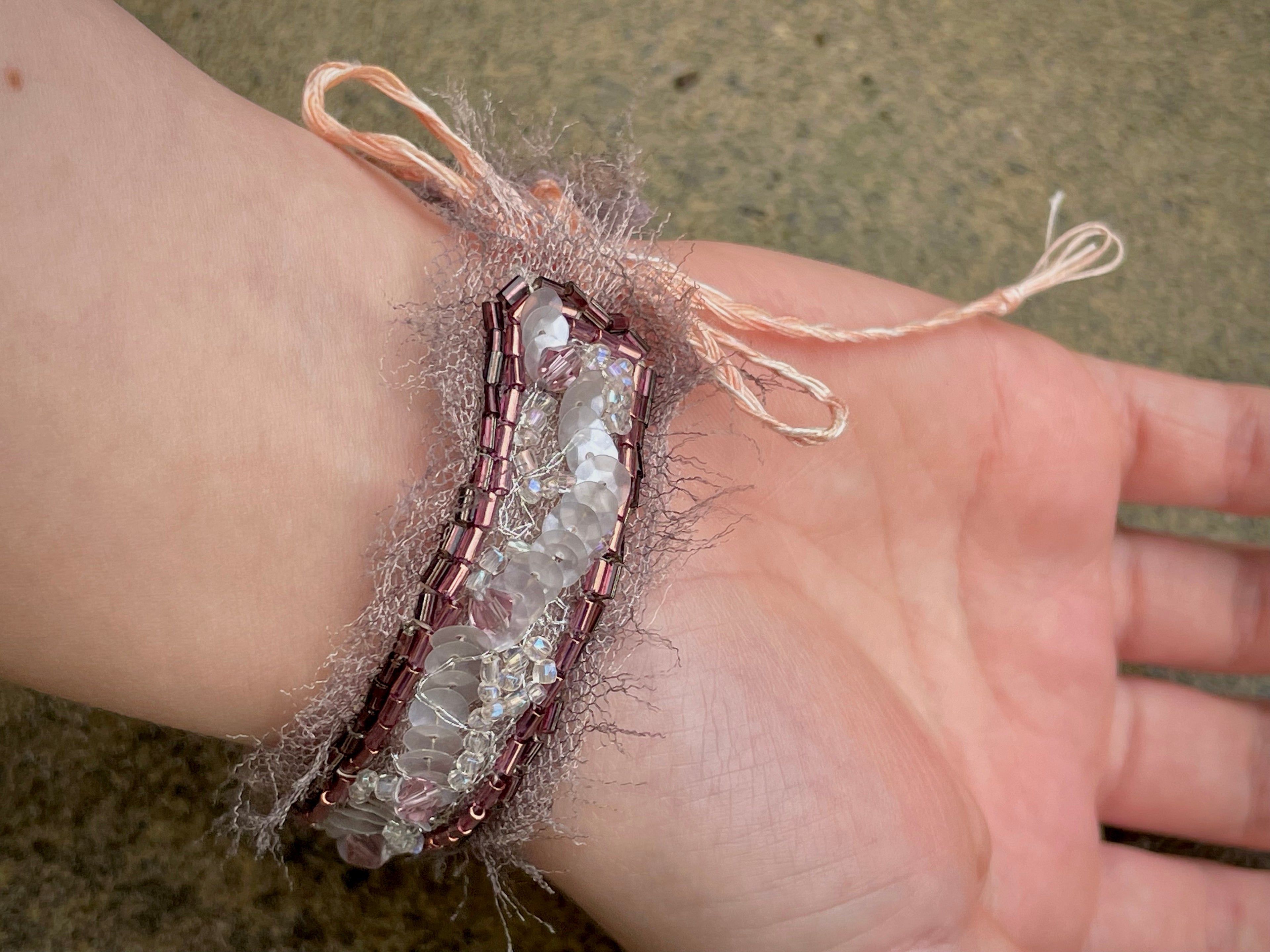 'Rosebud' Stitched Jewel Cuff Bracelet