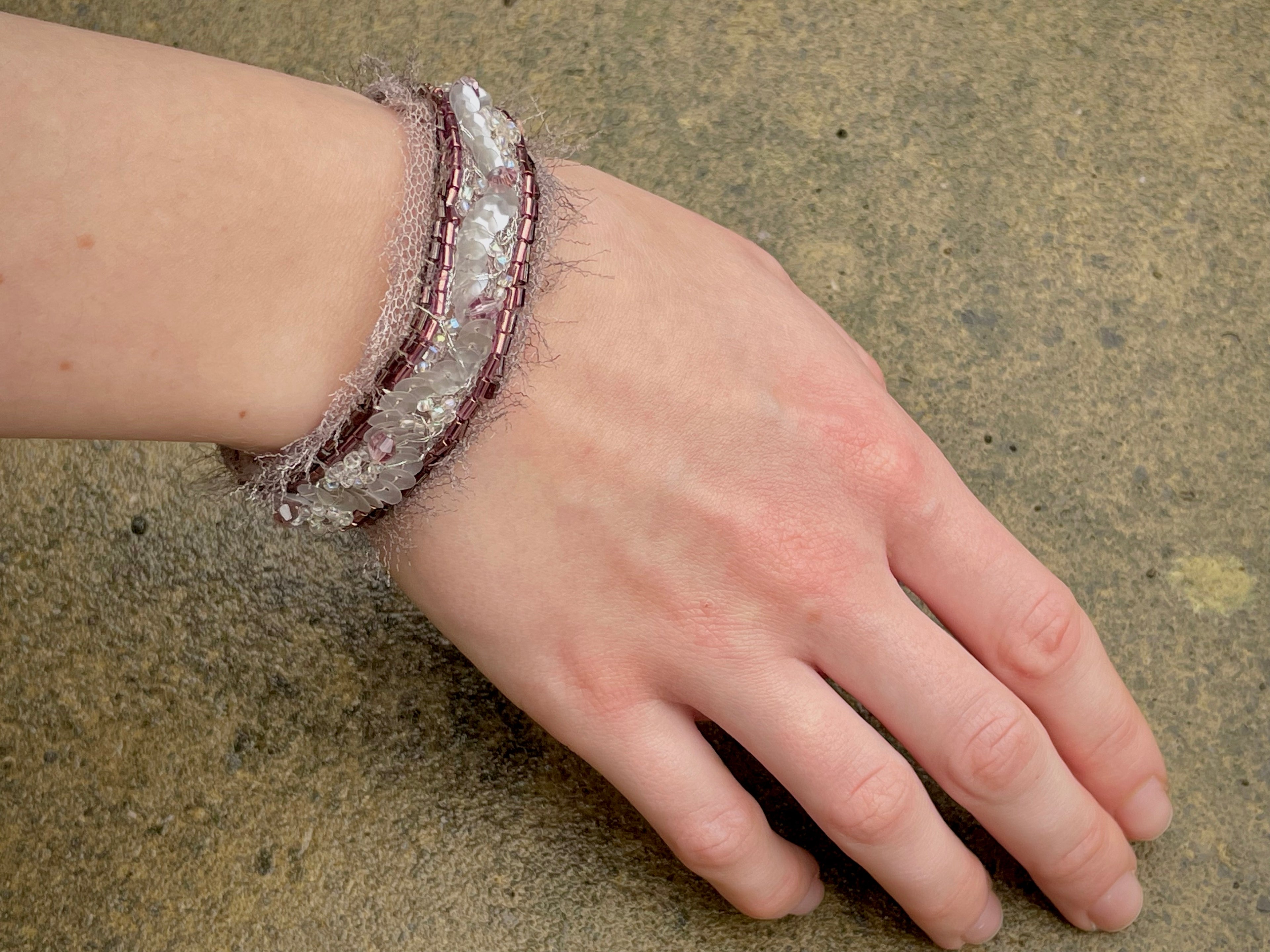 'Rosebud' Stitched Jewel Cuff Bracelet