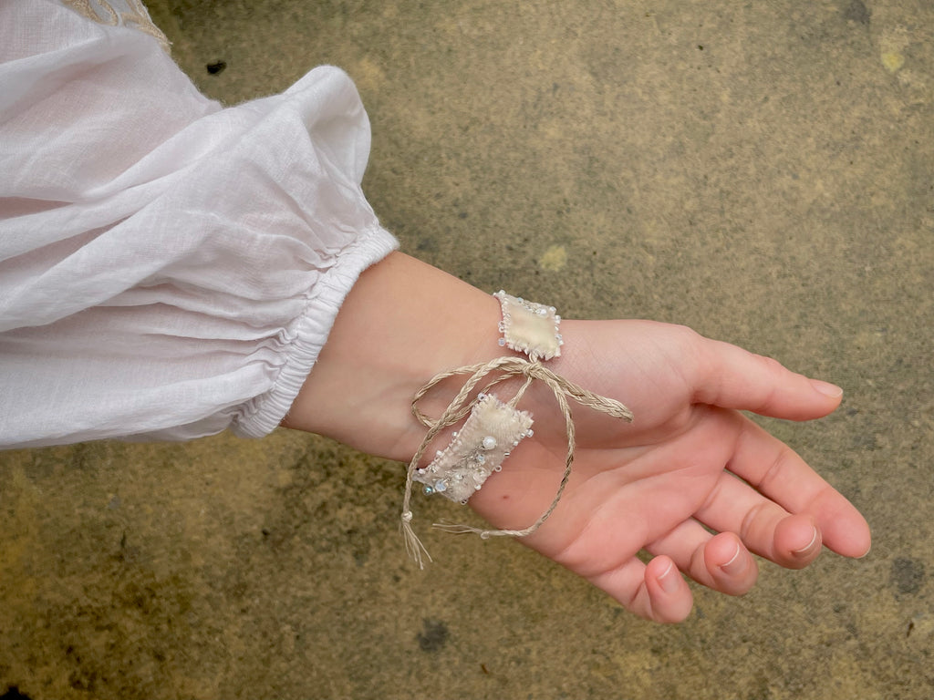 'Snowdrop' Stitched Jewel Cuff Bracelet