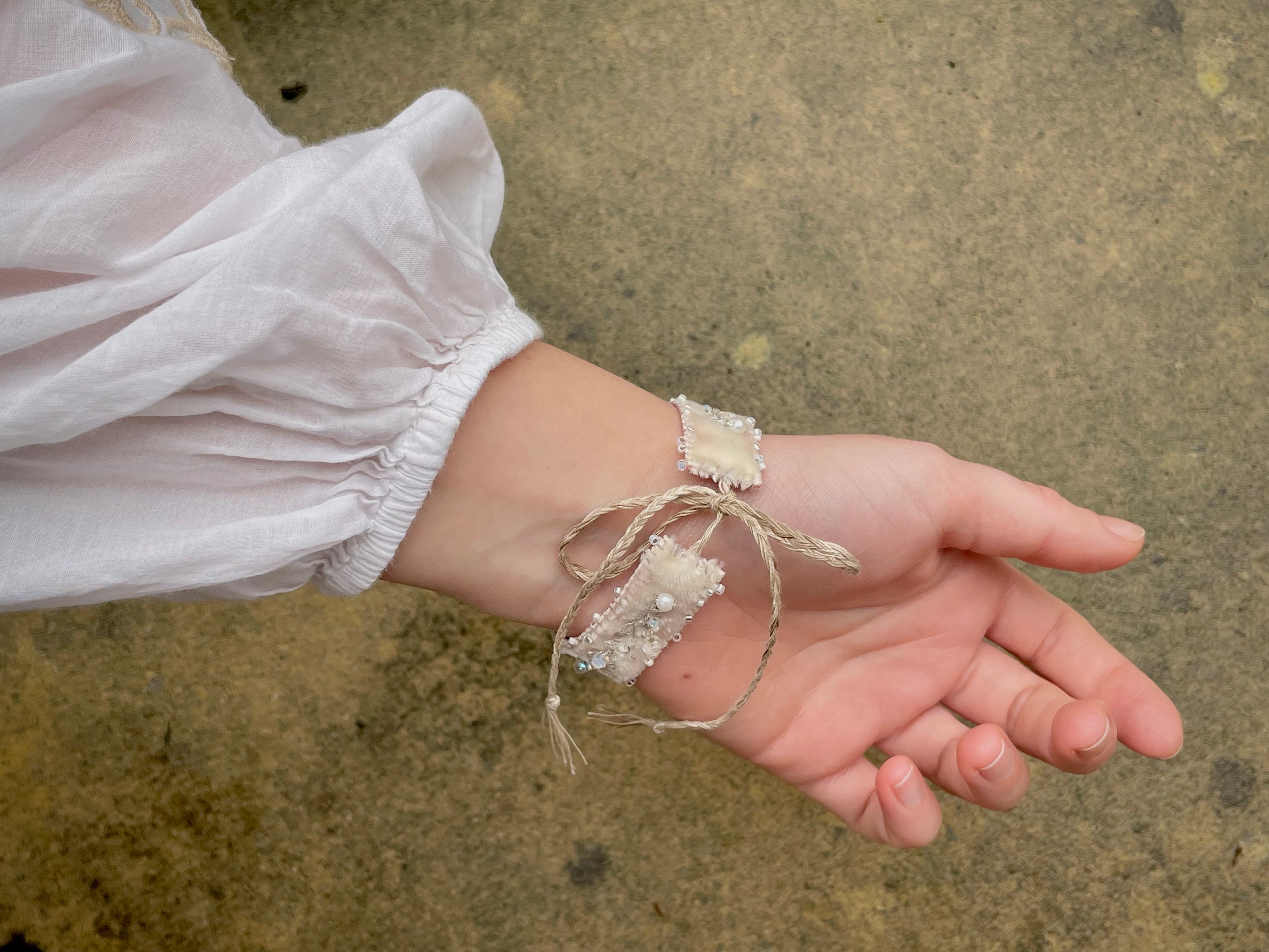 'Snowdrop' Stitched Jewel Cuff Bracelet