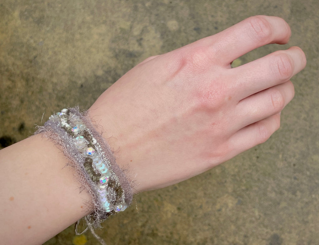 'Dewdrops' Stitched Jewel Cuff Bracelet