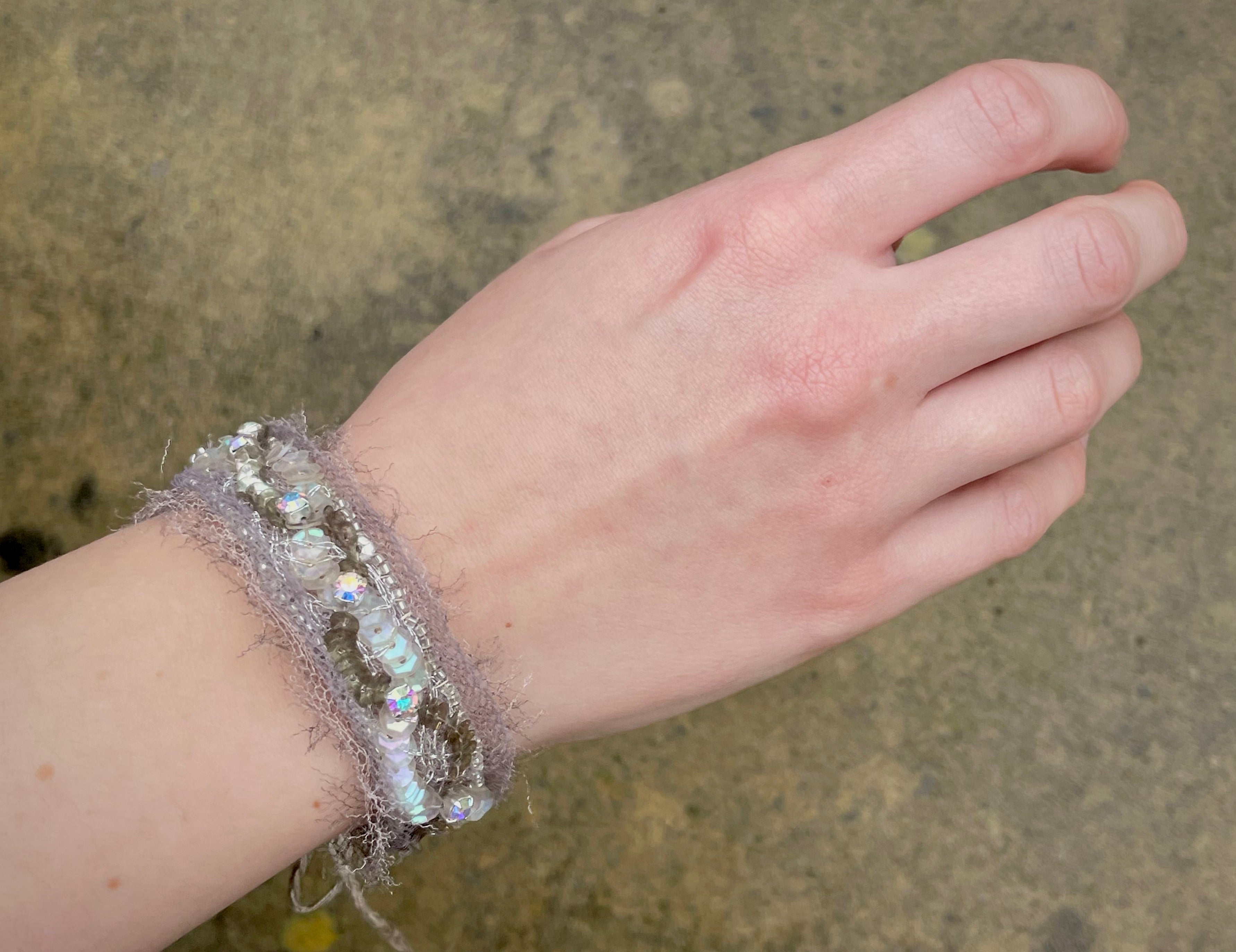 'Dewdrops' Stitched Jewel Cuff Bracelet
