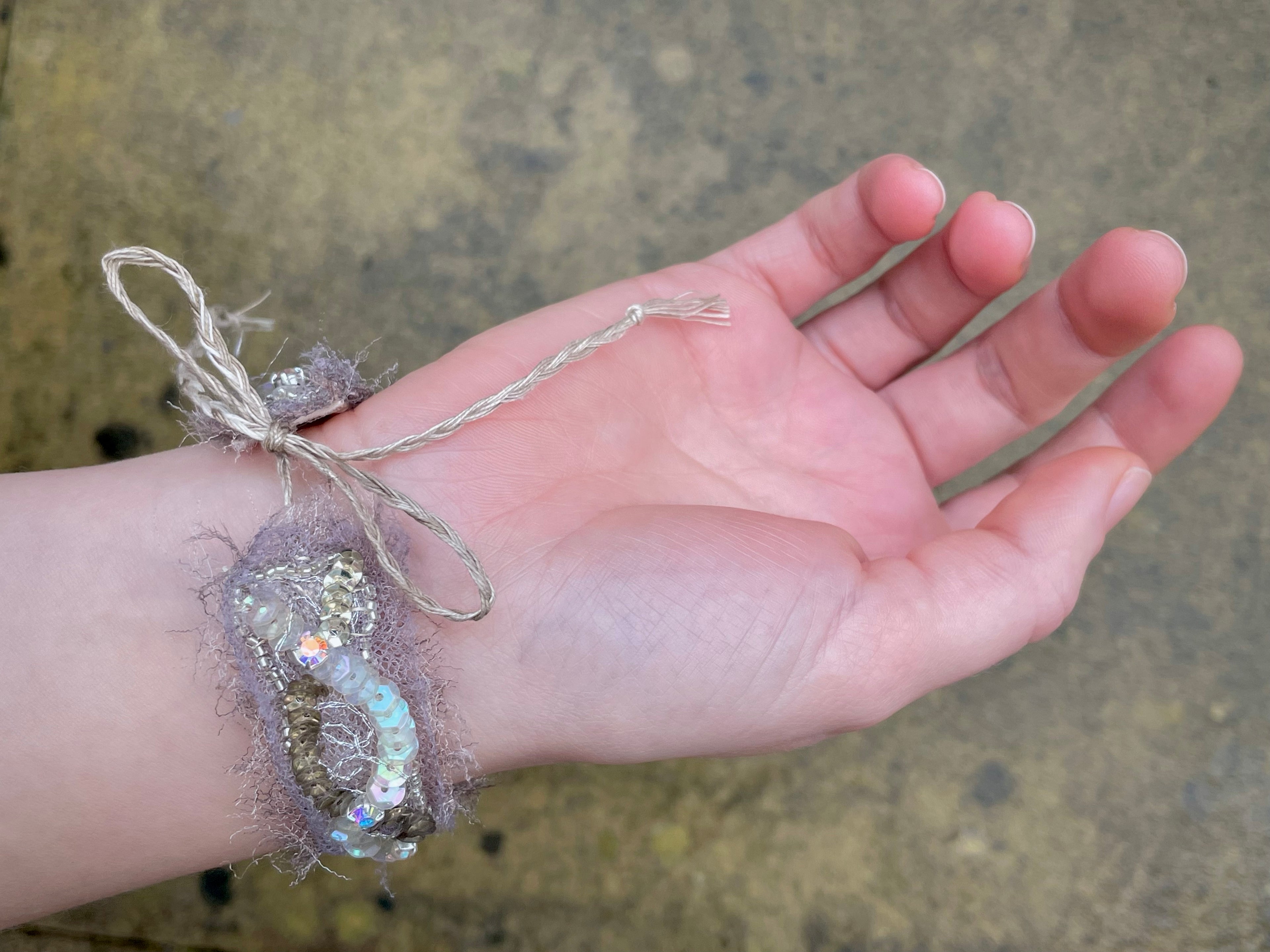'Dewdrops' Stitched Jewel Cuff Bracelet