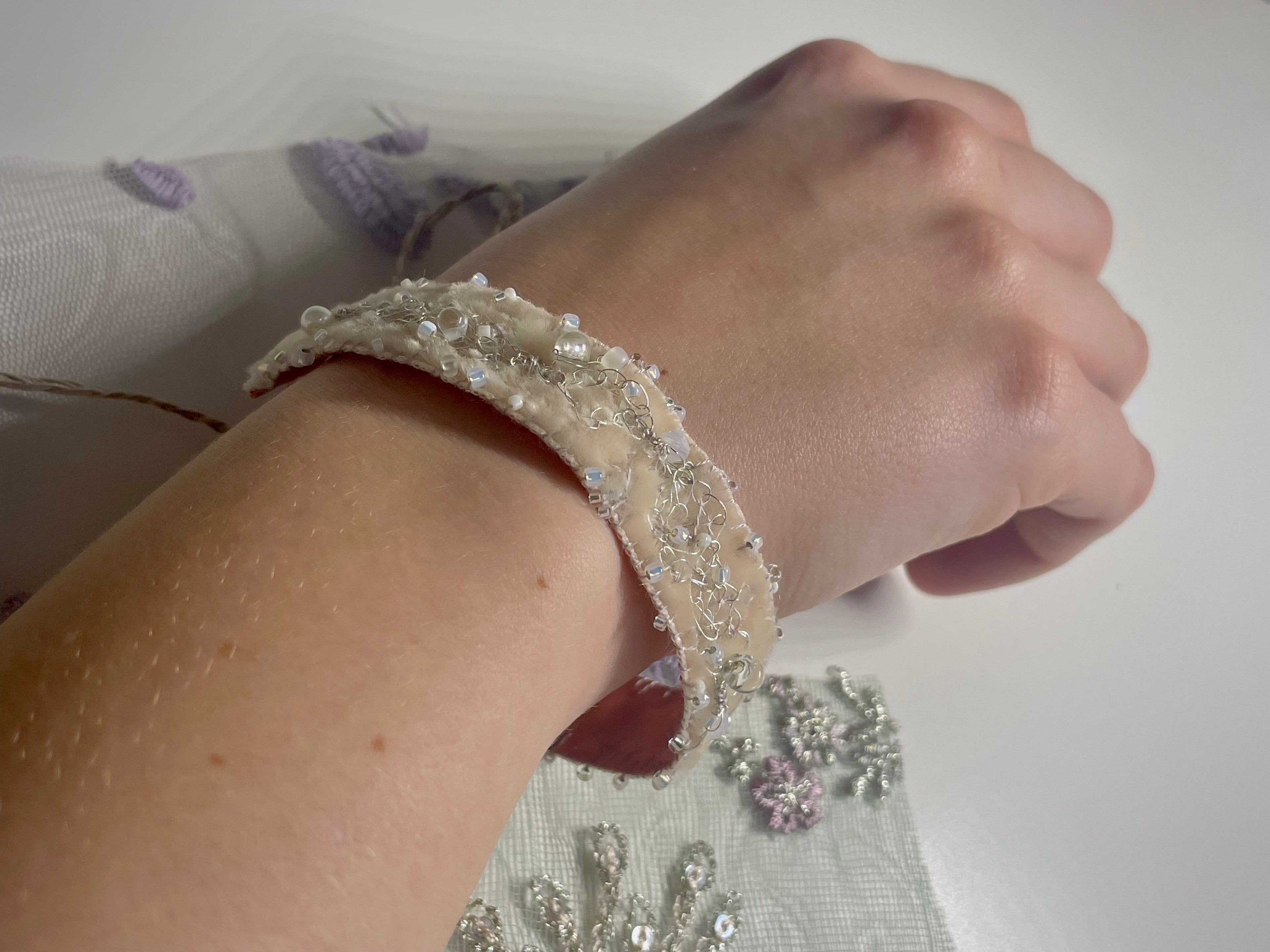 'Snowdrop' Stitched Jewel Cuff Bracelet