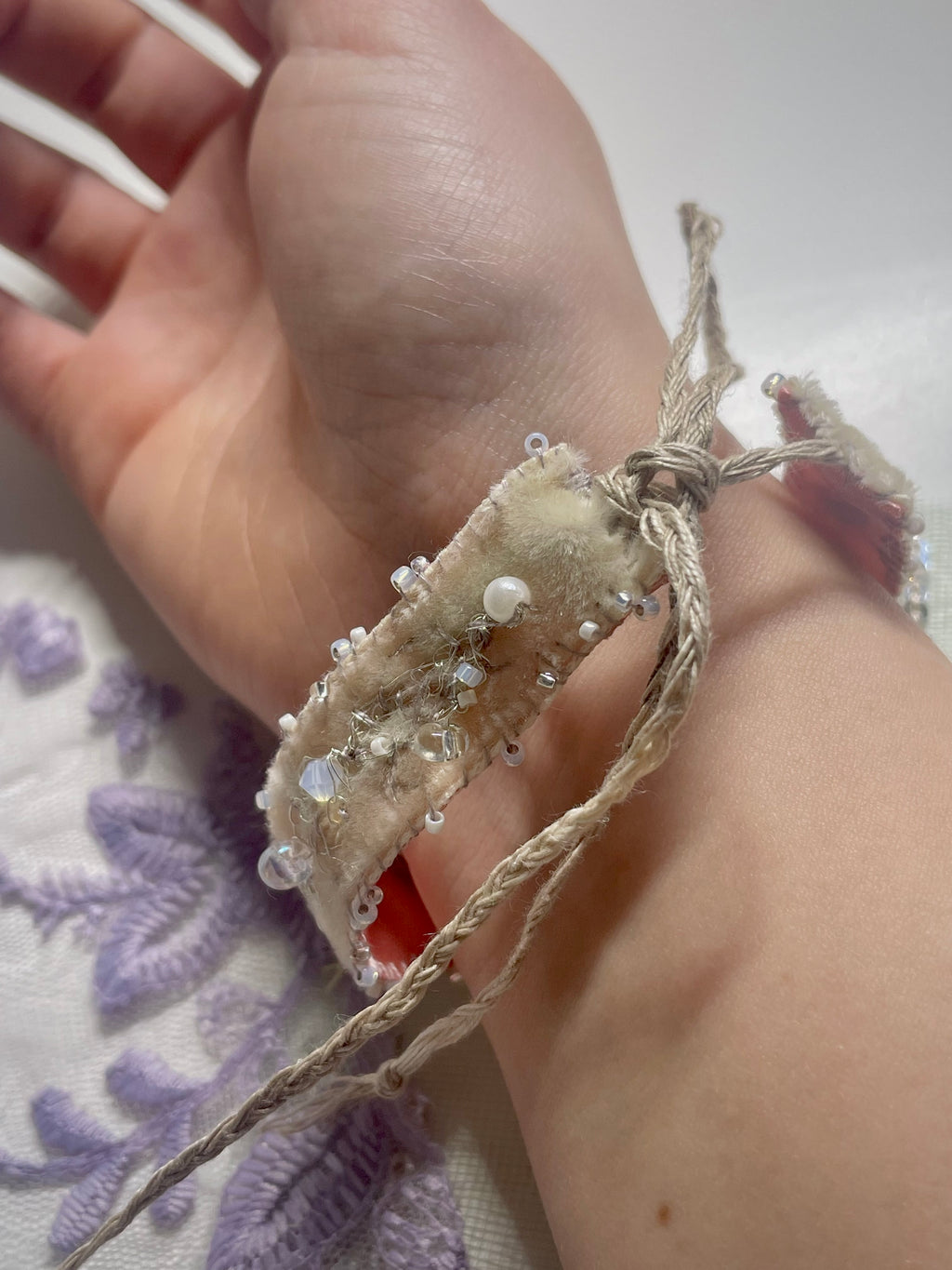 'Snowdrop' Stitched Jewel Cuff Bracelet
