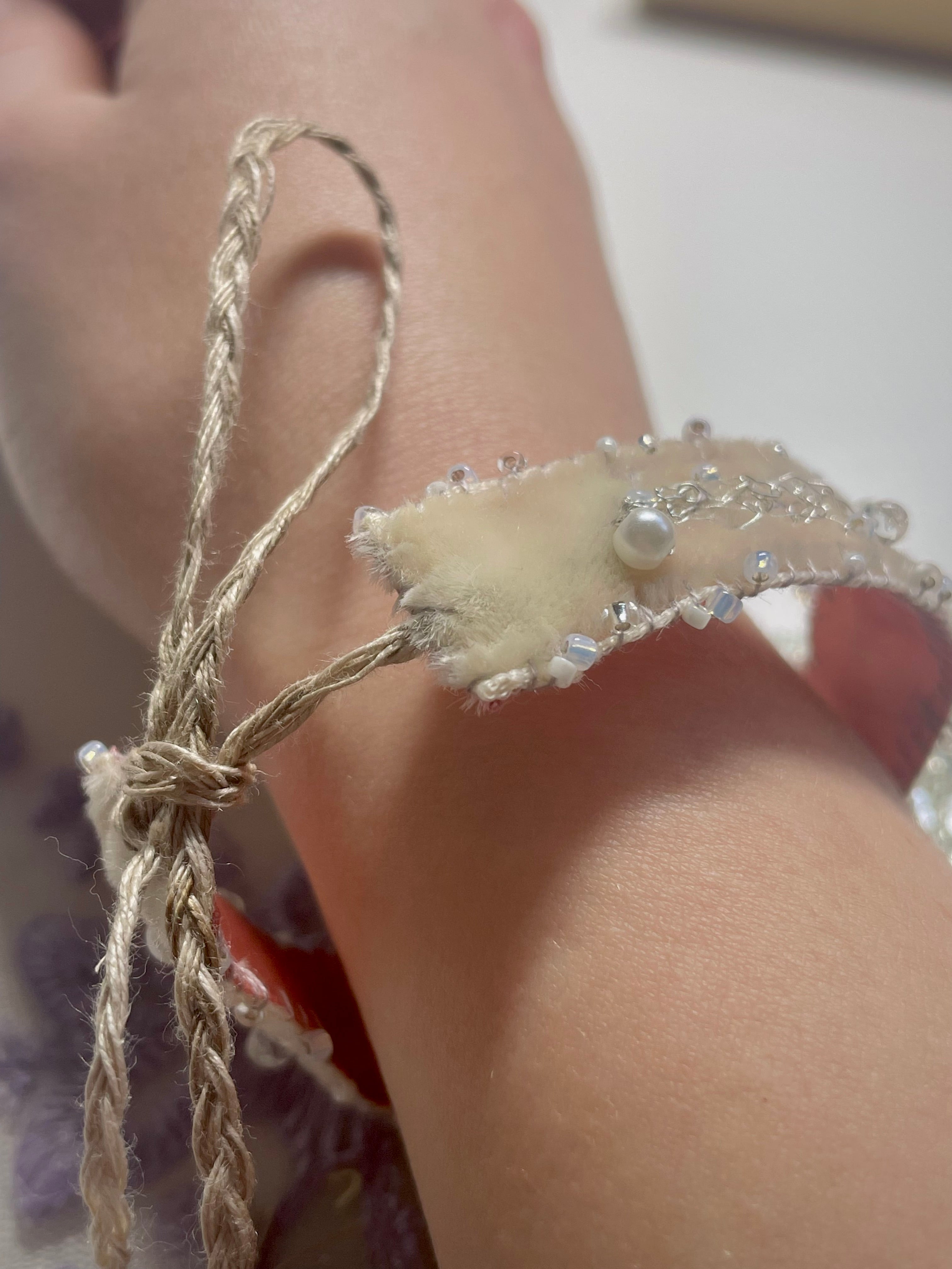 'Snowdrop' Stitched Jewel Cuff Bracelet