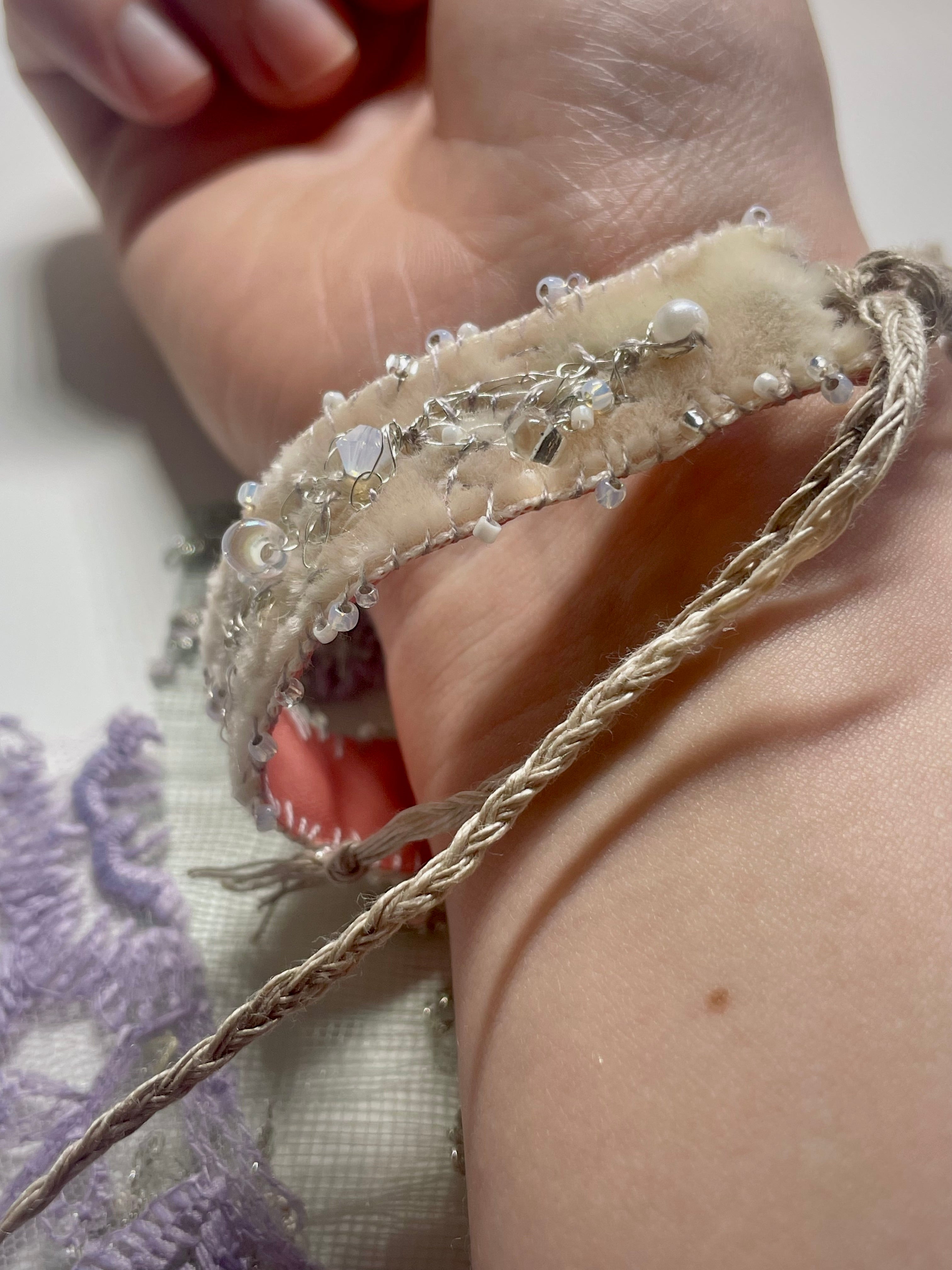 'Snowdrop' Stitched Jewel Cuff Bracelet