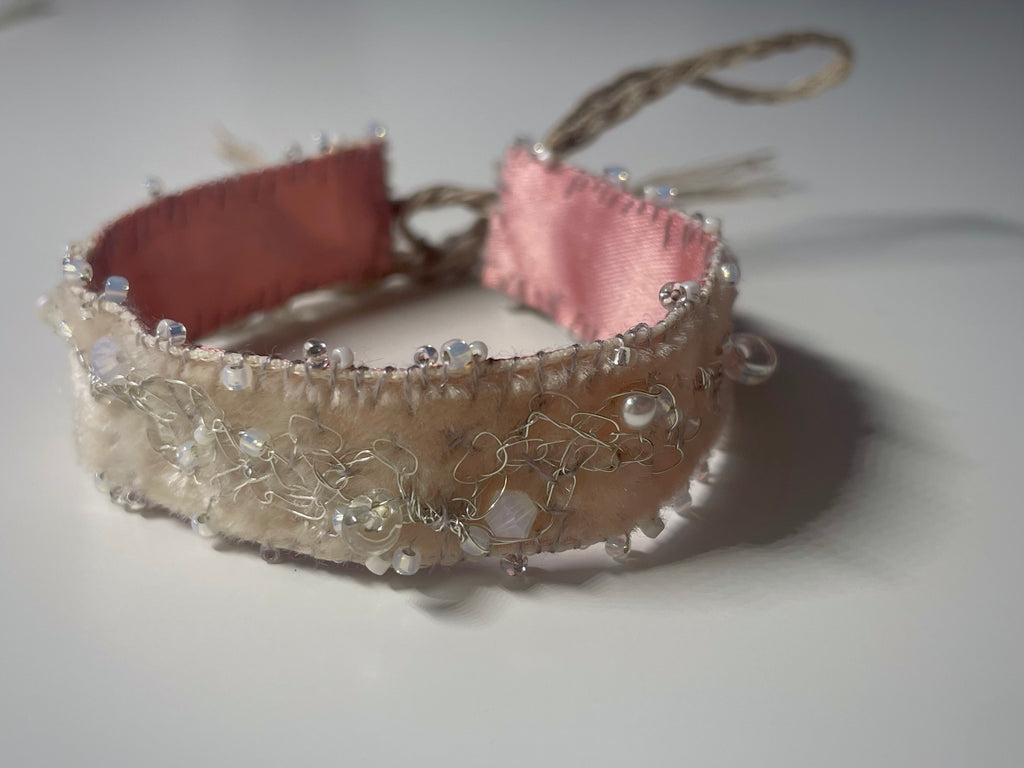 'Snowdrop' Stitched Jewel Cuff Bracelet